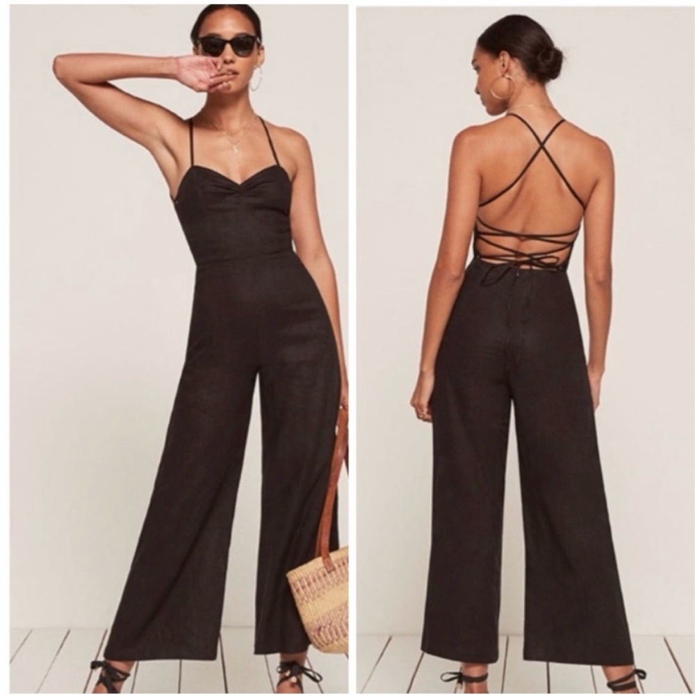 Reformation Black Strappy Wide-Leg Jumpsuit